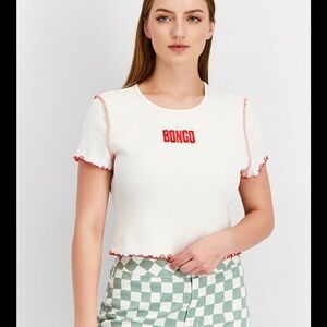 Bongo White and Red Ruffle Trim Top